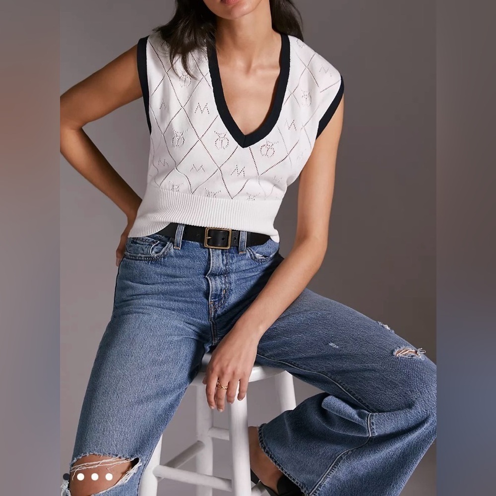 Anthropologie Maeve Violette Icon Logo Vest
